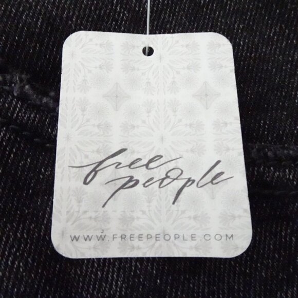 Free People Denim Mini Skirt Size 28 Black Button Fly Brea Boho Raw Hem - Picture 7 of 11